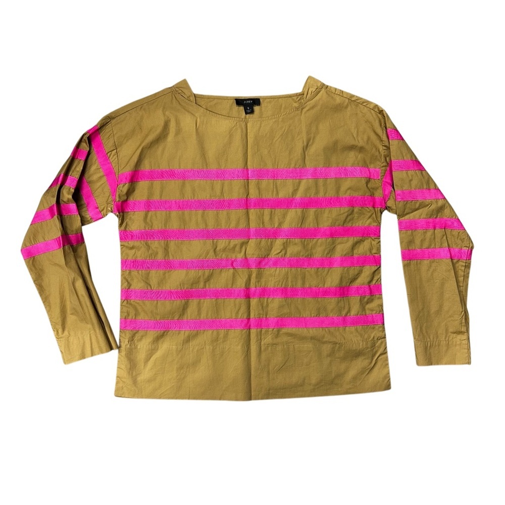 J Crew Womens Small‎ Gold & Hot Pink Striped Shirt EUC